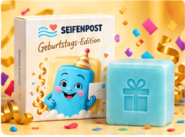 Verpackung und Geschenk-Seife der Geburtstags-Edition mit Maskottchen